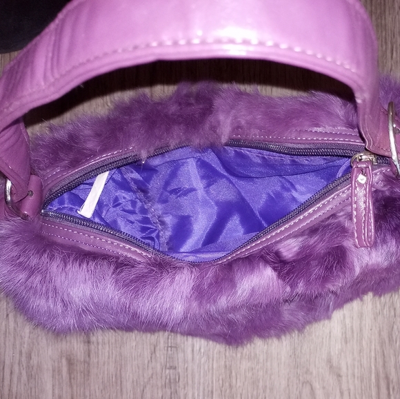 Purple Rabbit Fur Handbag - Picture 2 of 2